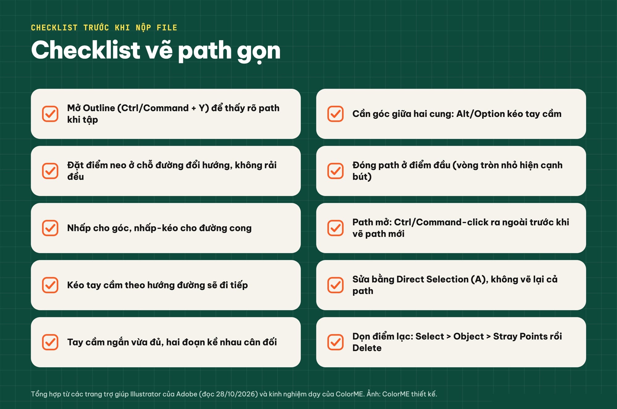 Checklist vẽ path bằng Pen tool trong Illustrator