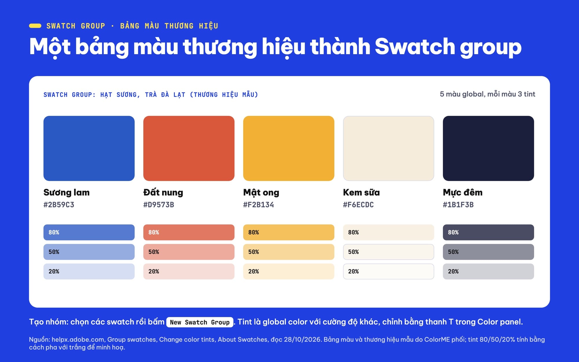 Swatch group bảng màu thương hiệu kèm mã HEX trong Illustrator