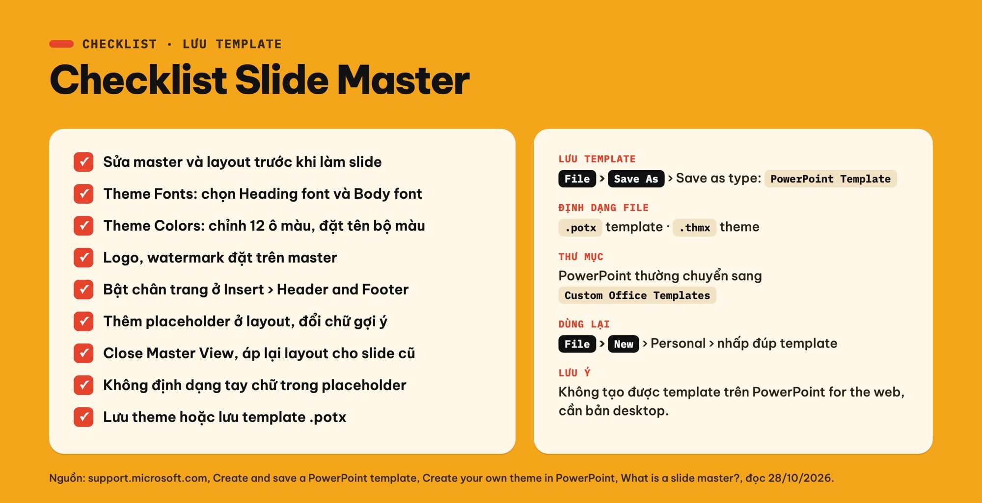 Checklist Slide Master và lưu template PowerPoint