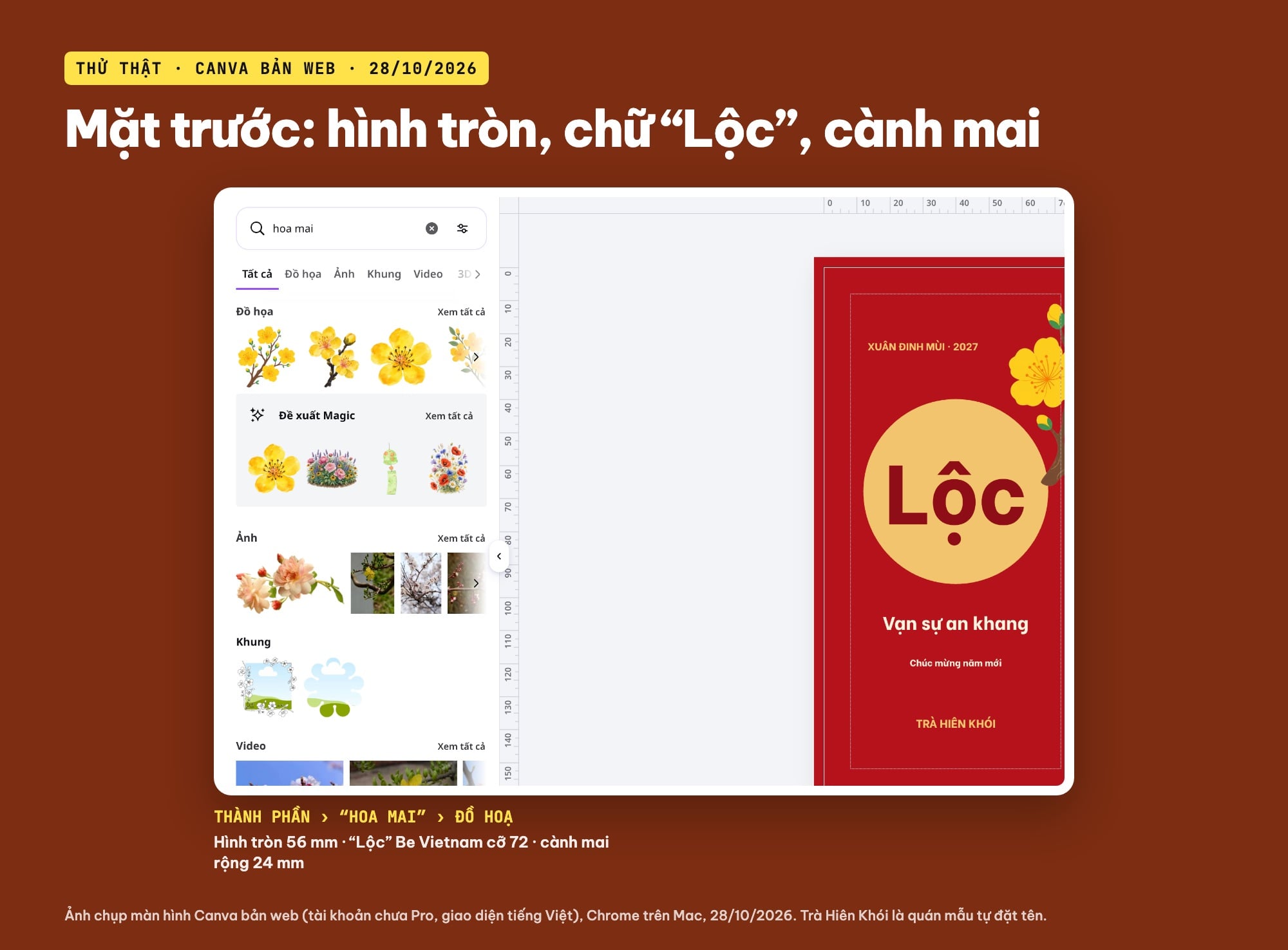 Thiết kế mặt trước bao lì xì trên Canva