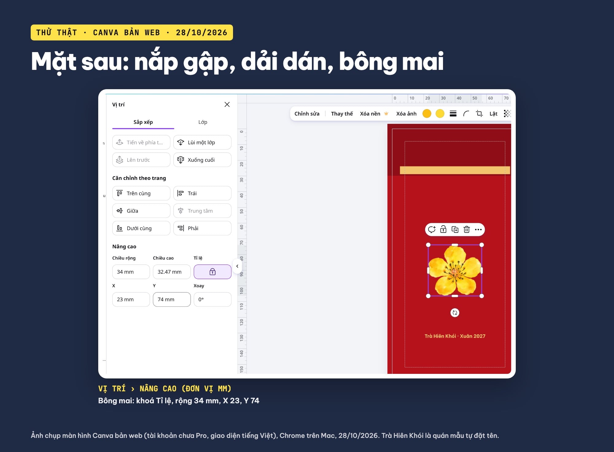 Mặt sau bao lì xì có nắp gập trên Canva