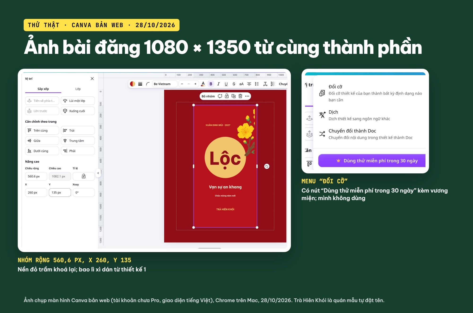 Ảnh bài đăng Tết 1080 x 1350 trên Canva
