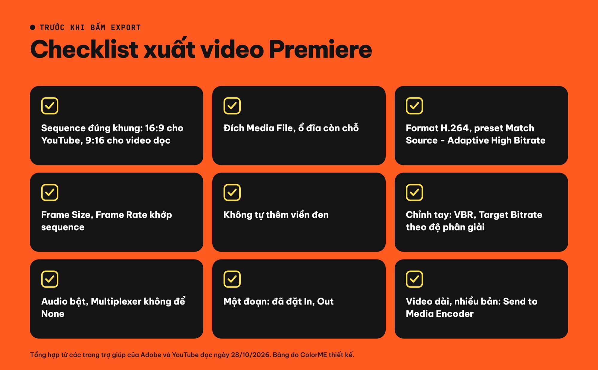 Checklist xuất video trong Premiere Pro