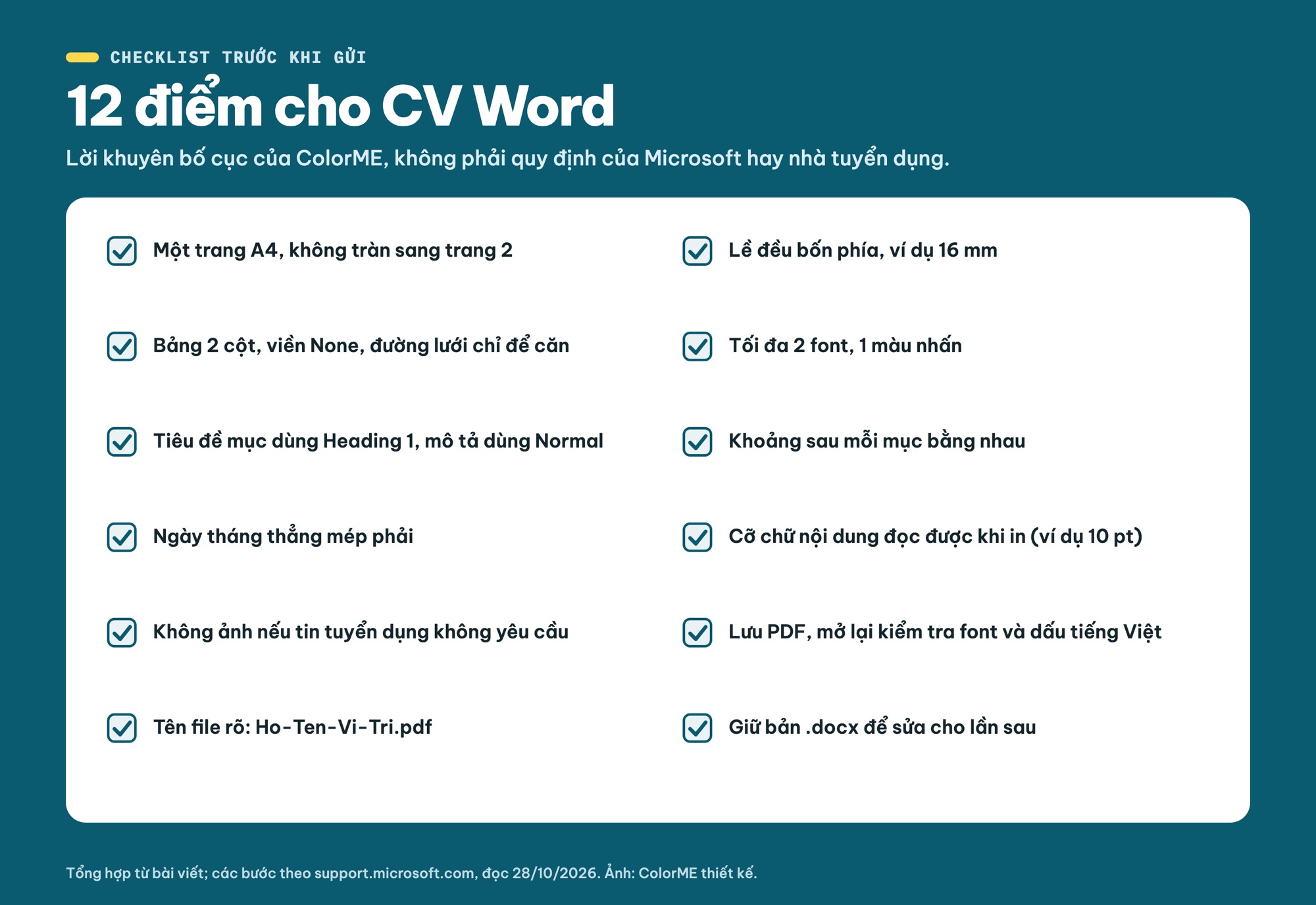 Checklist CV Word trước khi gửi