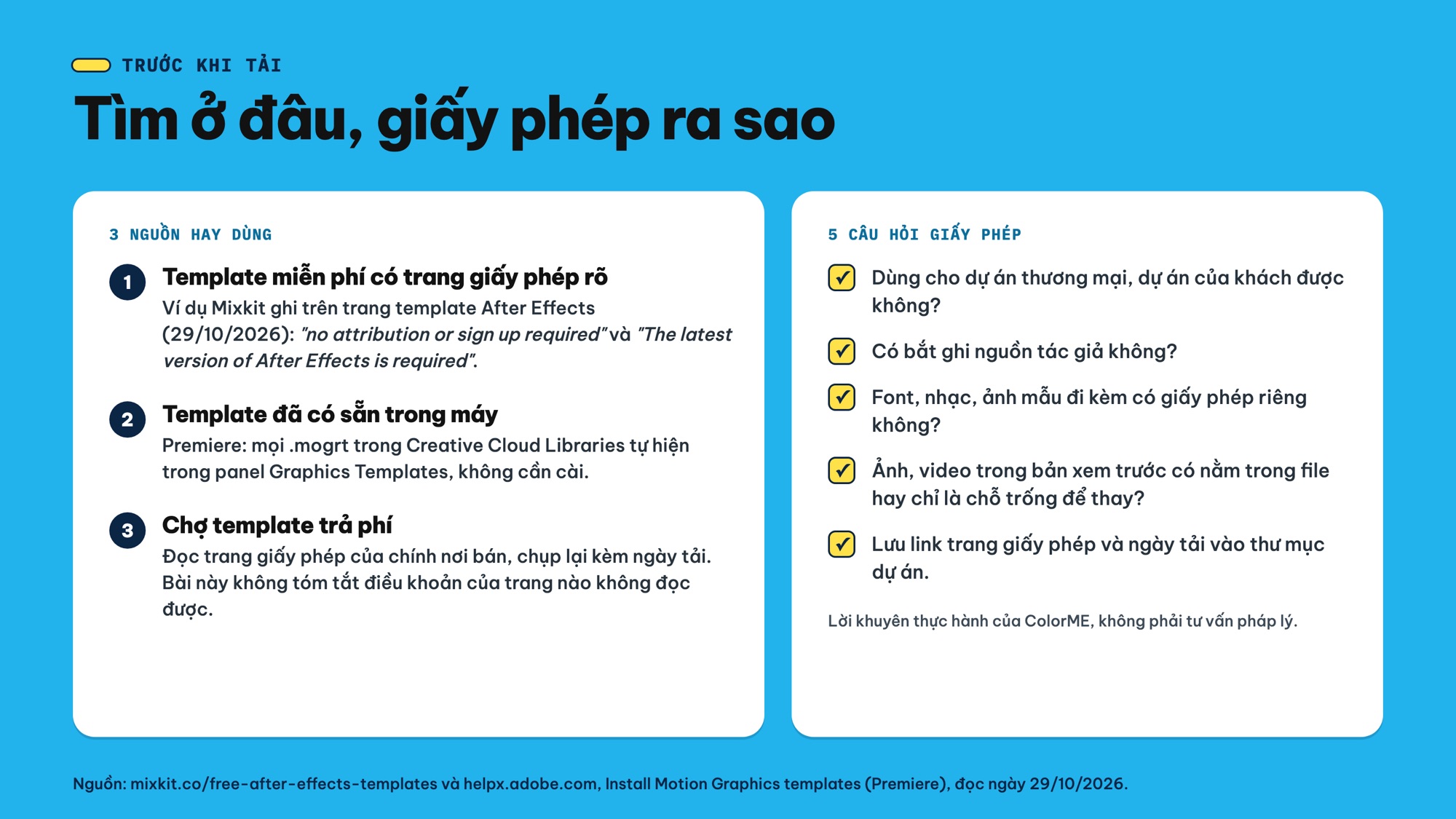 Tìm template AE free và kiểm tra giấy phép