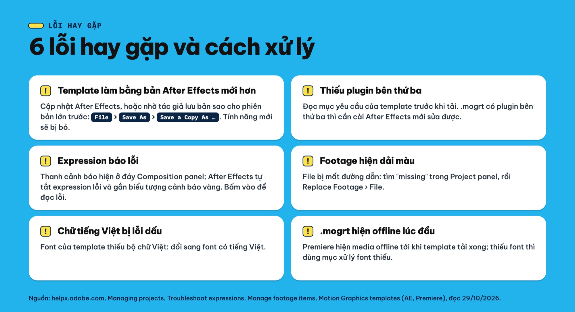 Lỗi thường gặp khi dùng template After Effects