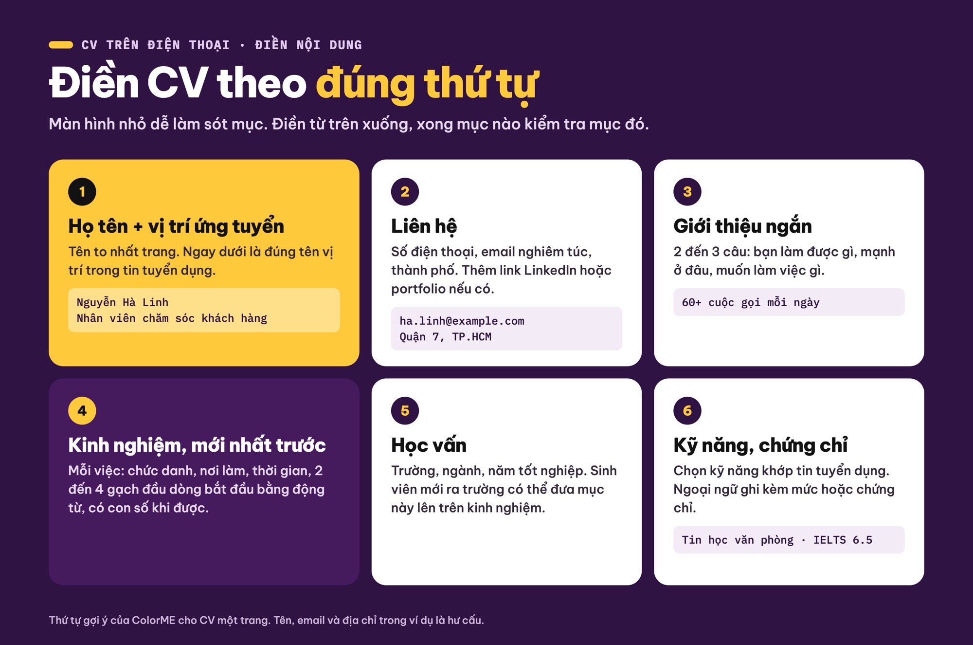 Thứ tự điền các mục khi làm CV trên điện thoại