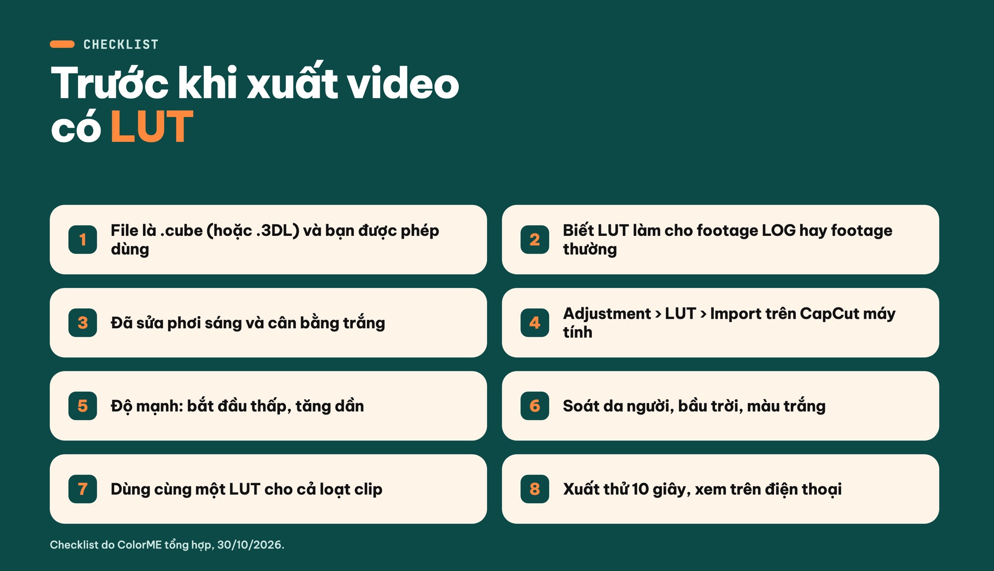 Checklist dùng LUT trong CapCut