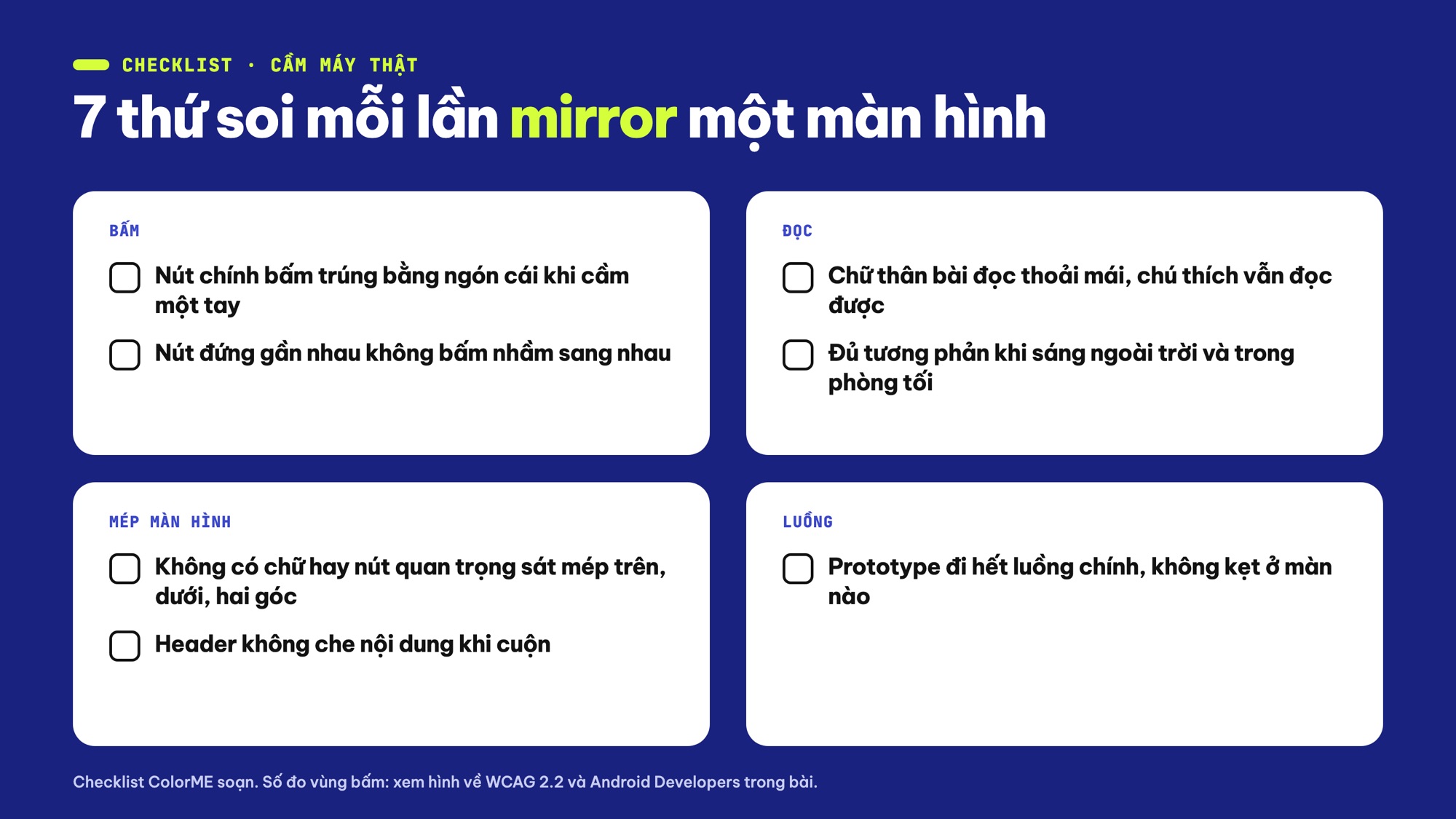 Checklist kiểm tra thiết kế app trên điện thoại thật