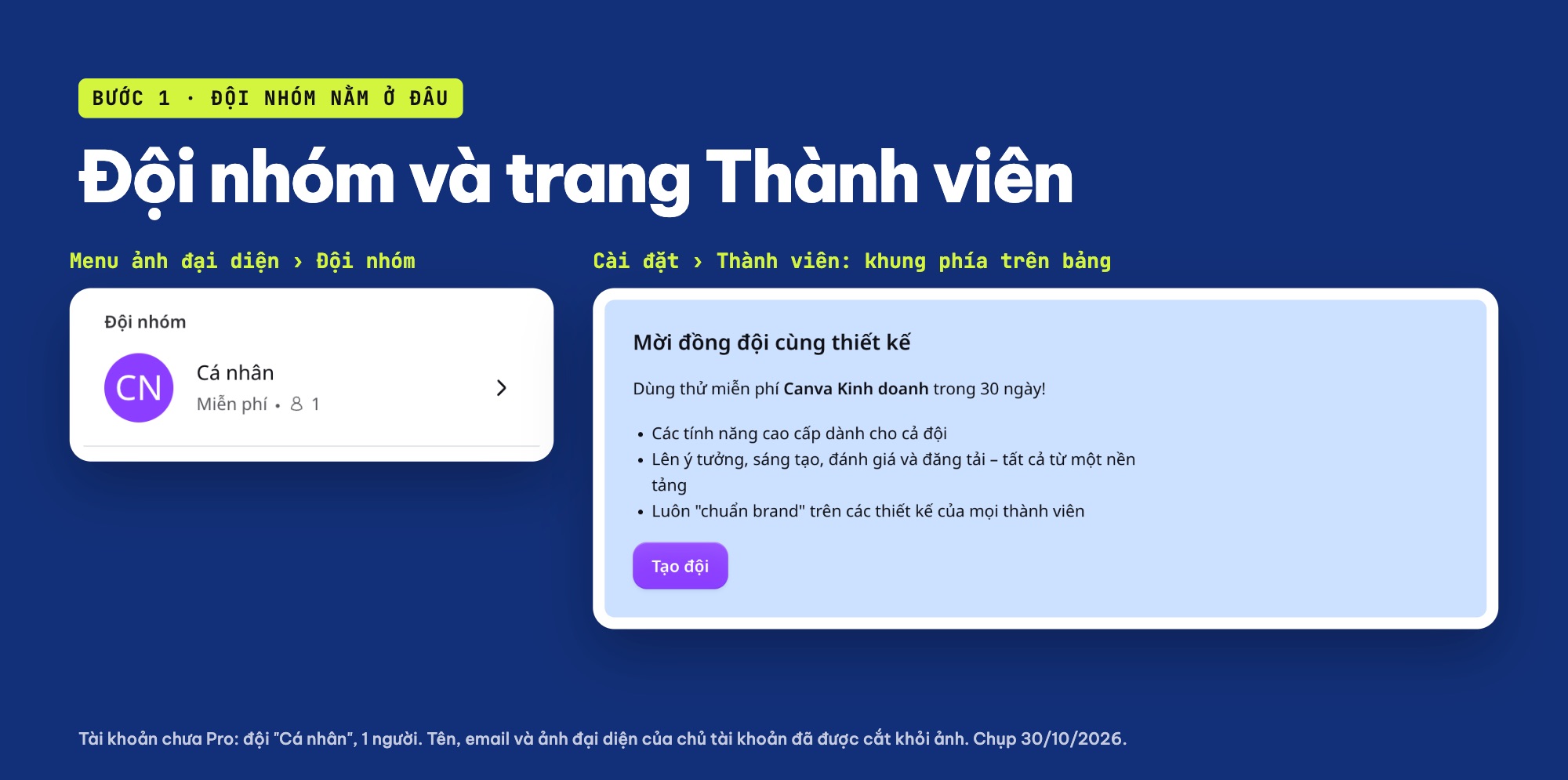Mục Đội nhóm và trang Thành viên trong Canva