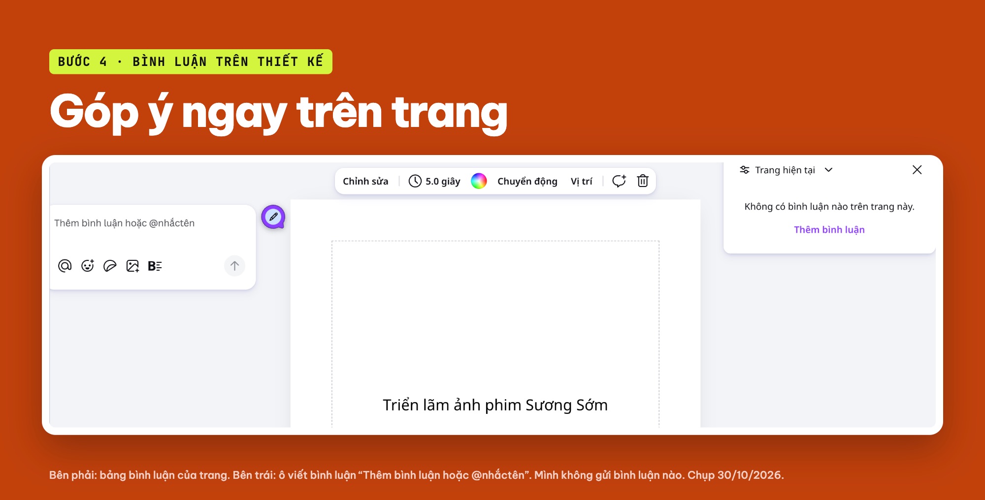 Bình luận và nhắc tên trên thiết kế Canva
