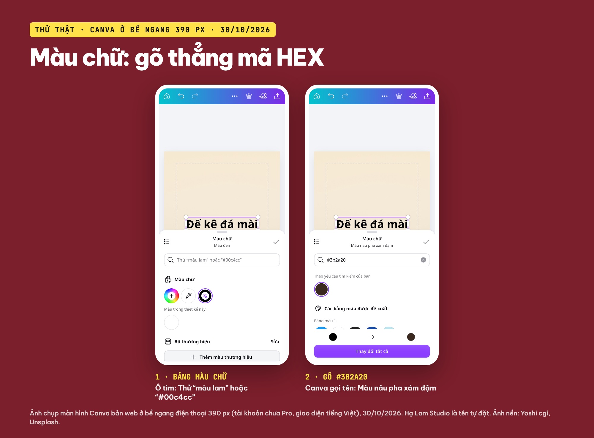 Đổi màu chữ bằng mã HEX trên Canva điện thoại