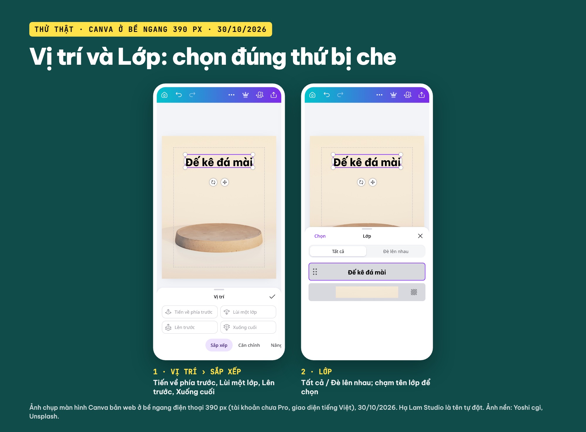 Vị trí và Lớp trong Canva trên điện thoại
