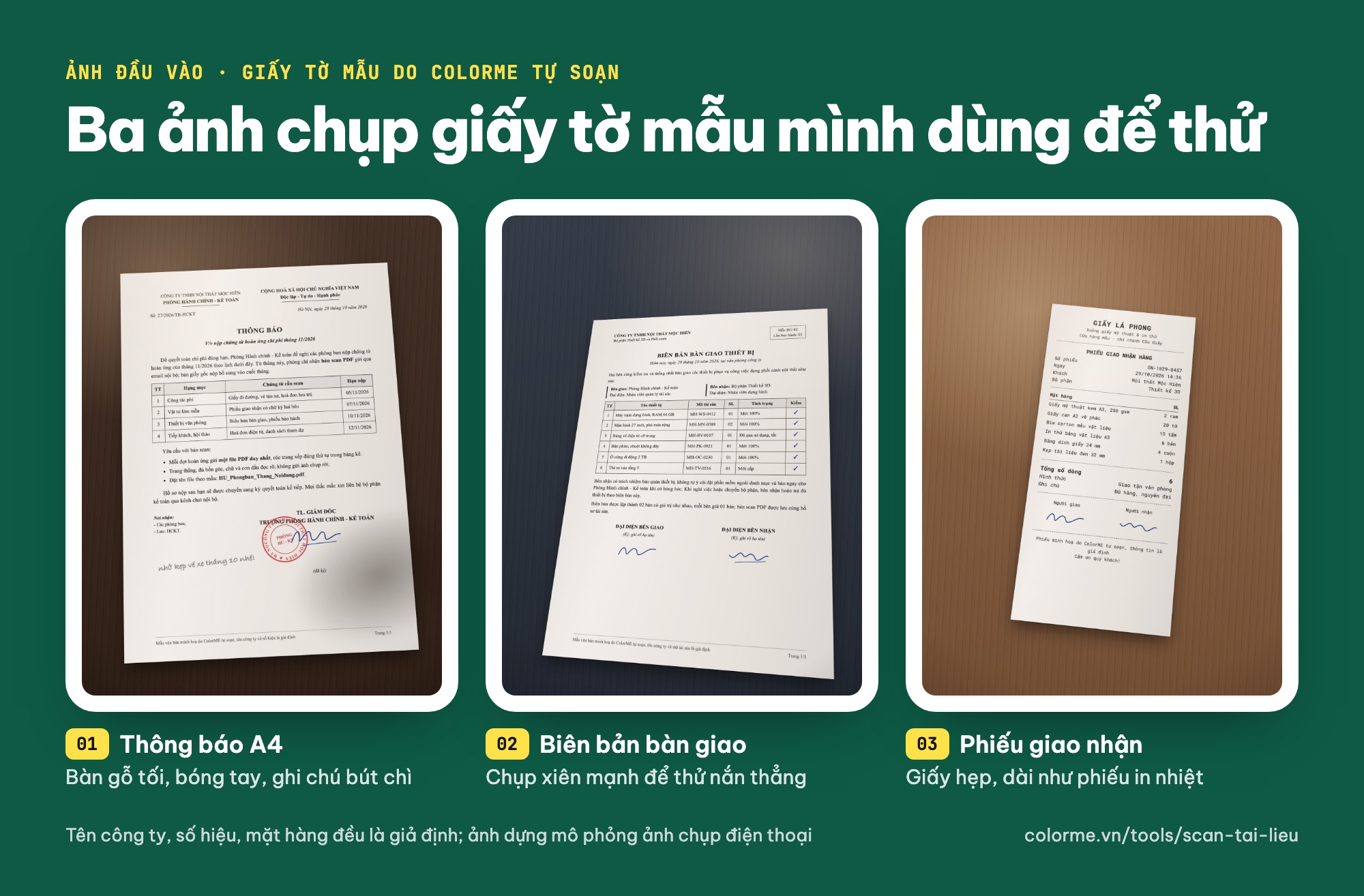 Ảnh chụp giấy tờ mẫu bằng điện thoại để scan tài liệu online: thông báo, biên bản, phiếu giao nhận