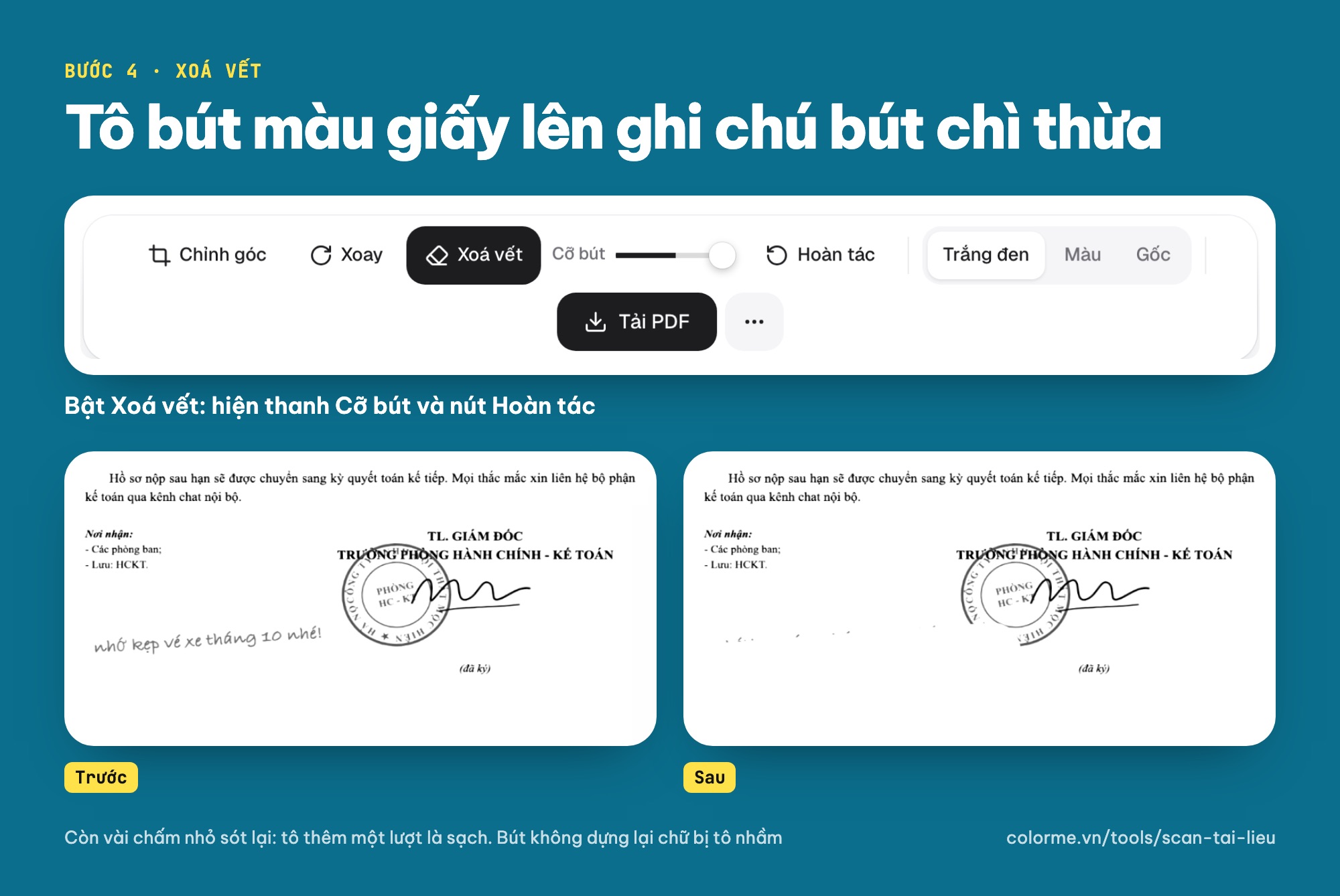 Xoá vết bẩn, ghi chú thừa trên bản scan tài liệu online bằng bút Xoá vết