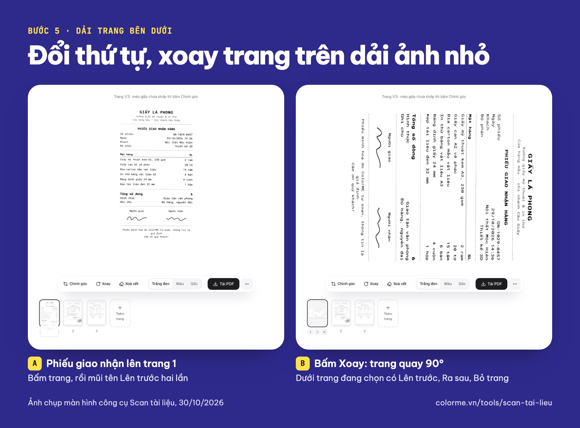 Đổi thứ tự trang, xoay trang trước khi ghép nhiều ảnh scan thành một file PDF