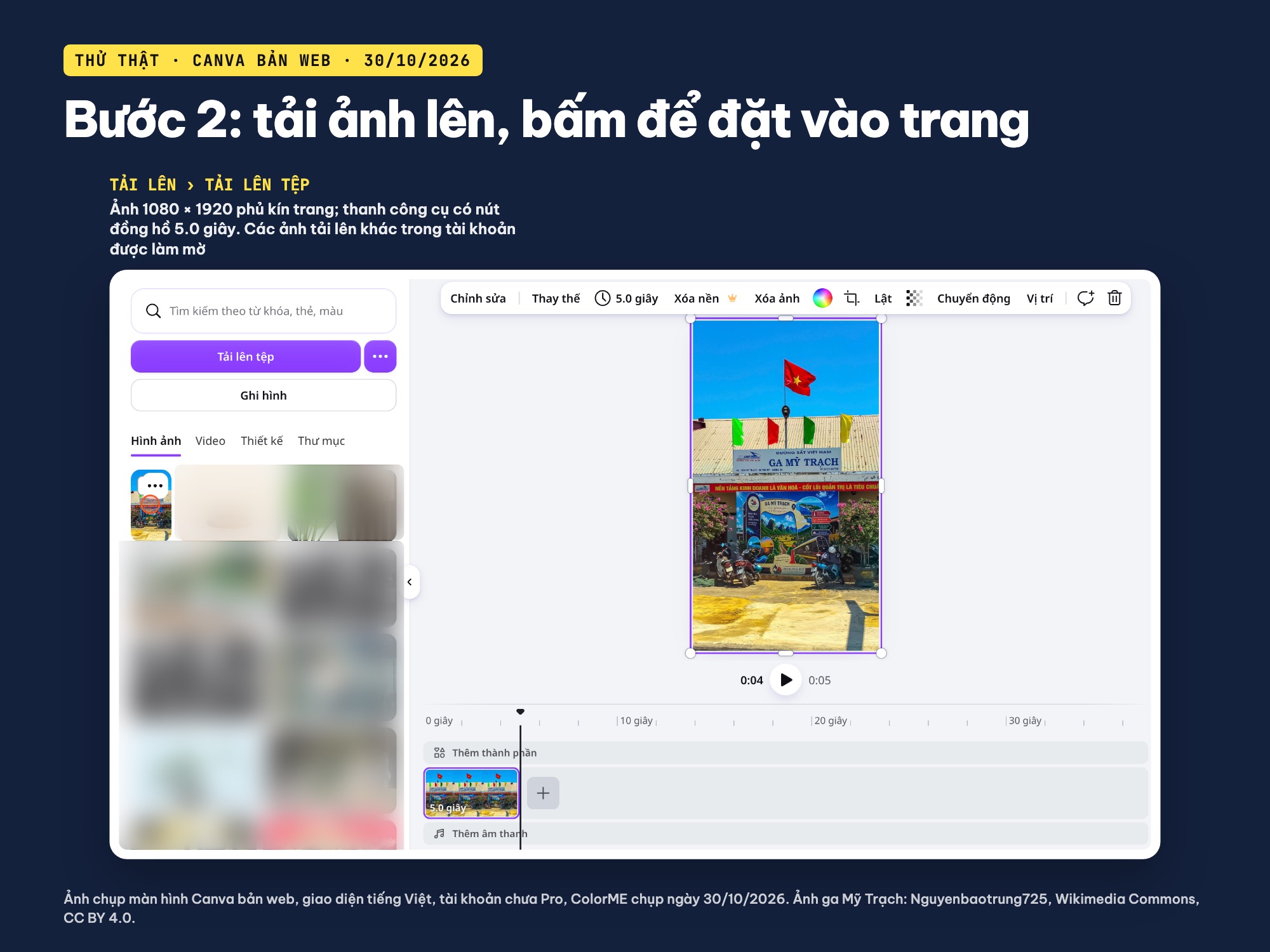 Tải ảnh lên và đặt vào trang video dọc trên Canva