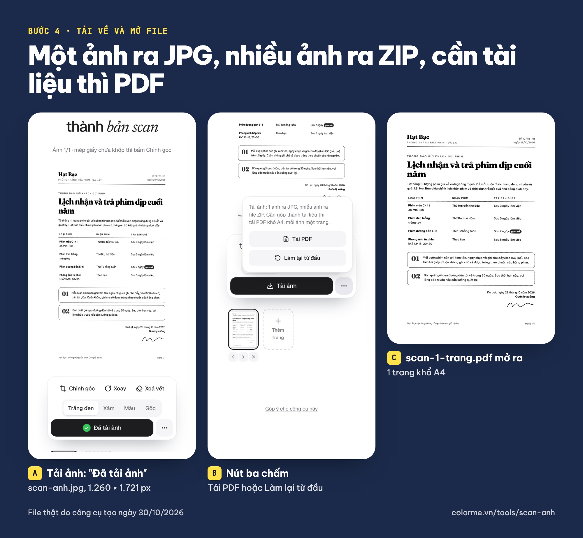 Tải ảnh scan về điện thoại dạng JPG hoặc PDF khổ A4