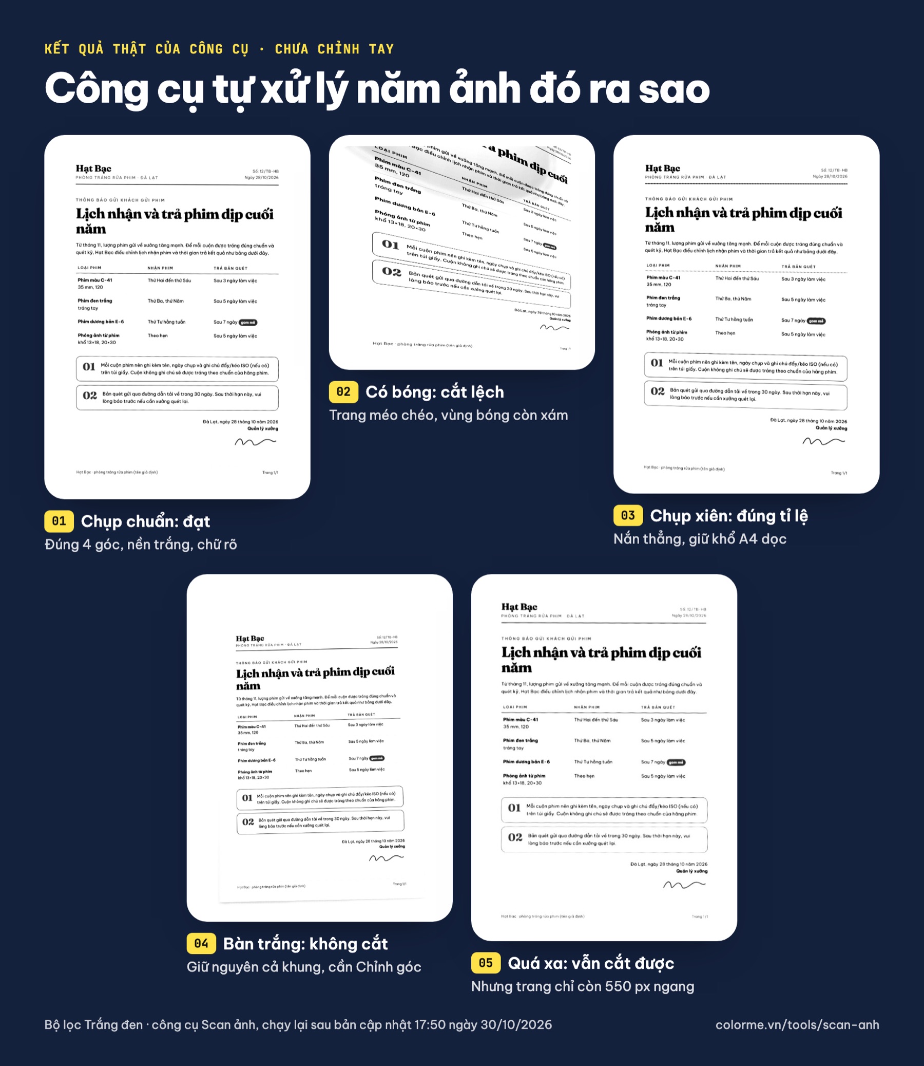 Kết quả scan hình ảnh online: ảnh chụp chuẩn ra bản scan sạch, ảnh có bóng và chụp xiên bị lỗi