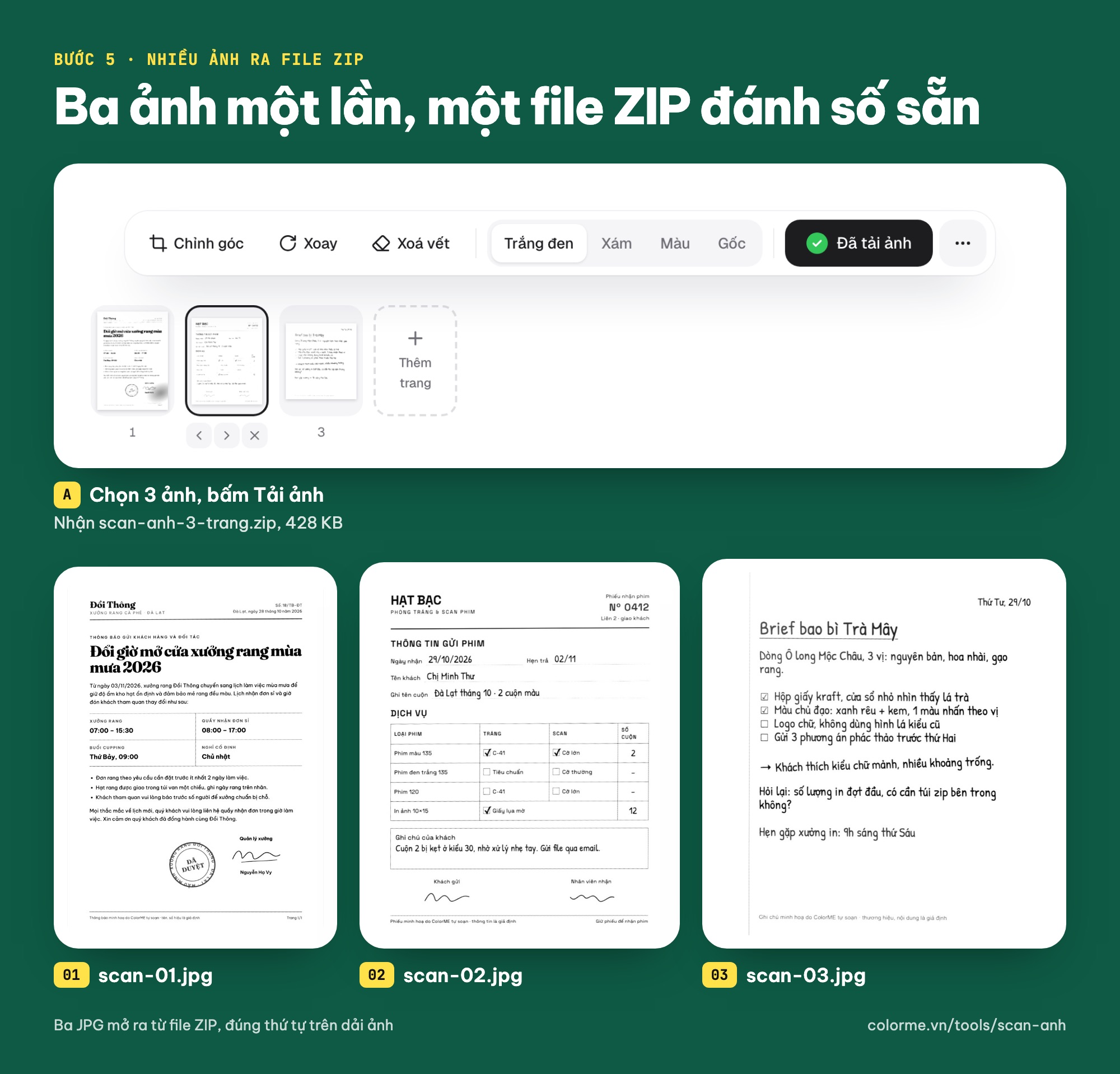 Scan nhiều ảnh online một lúc, tải về file ZIP gồm các ảnh JPG đánh số
