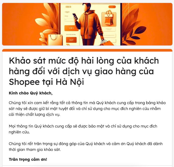 Khảo sát mức độ hài lòng của khách hàng đối với dịch vụ giao hàng của Shopee tại Hà Nội