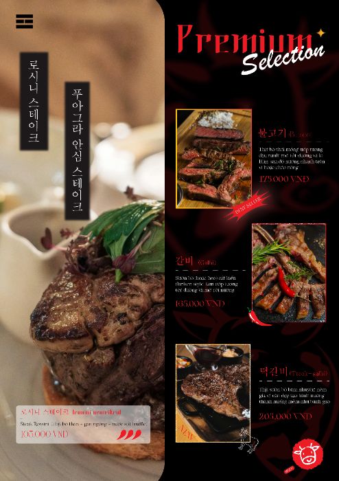 Menu quán hàn quốc - bò