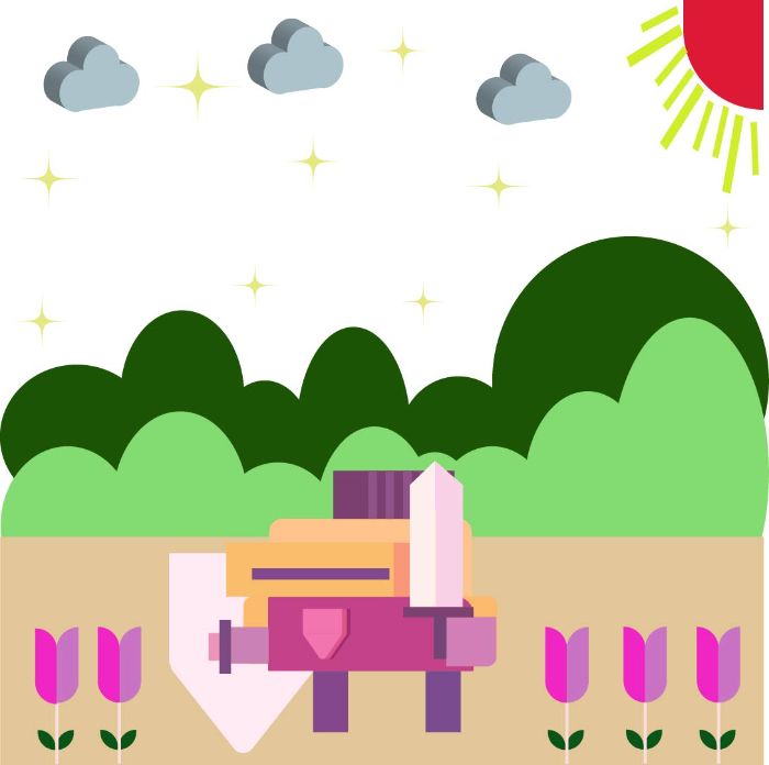 Robot đang hái hoa