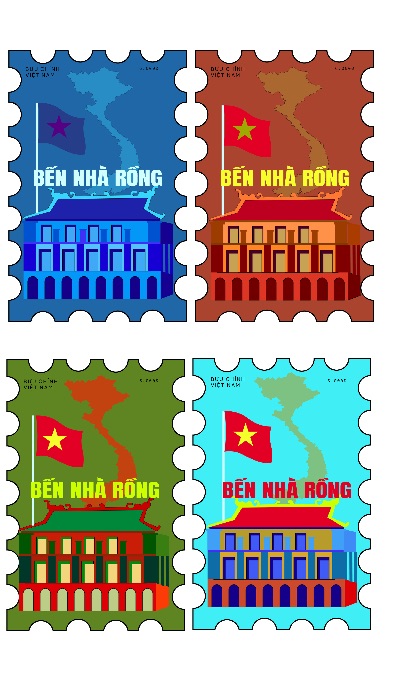 vẽ phối màu bộ 4 con tem