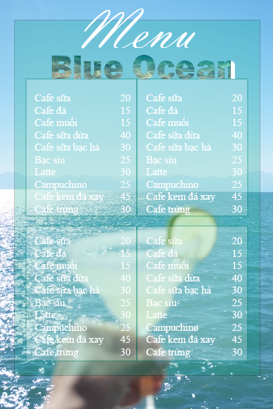 menu blue ocean