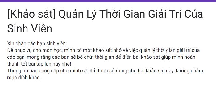 [Khảo sát] Quản Lý Thời Gian Giải Trí Của Sinh Viên