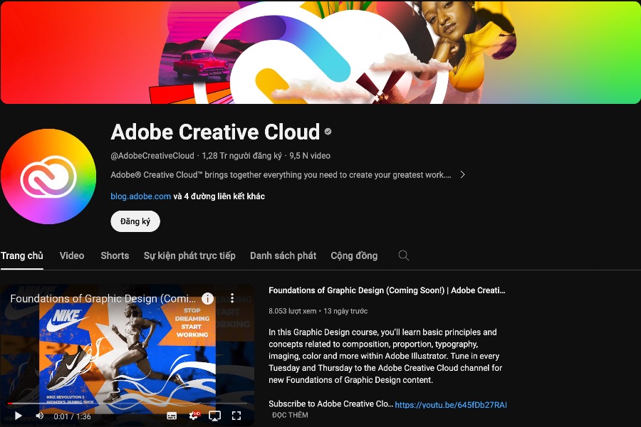 Kênh hướng dẫn học illustrator trên Youtube – Adobe Creative Cloud