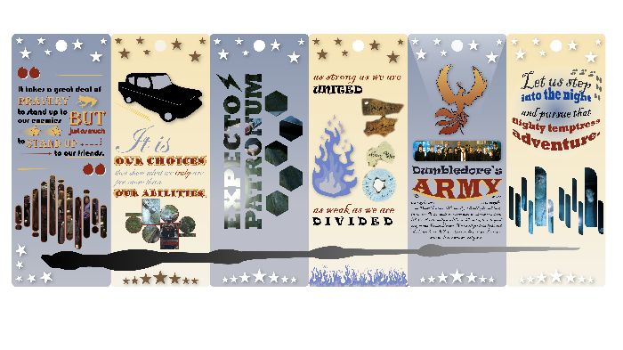 A COLLECTION OF 6 BOOKMARKS HARRY POTTER THEME