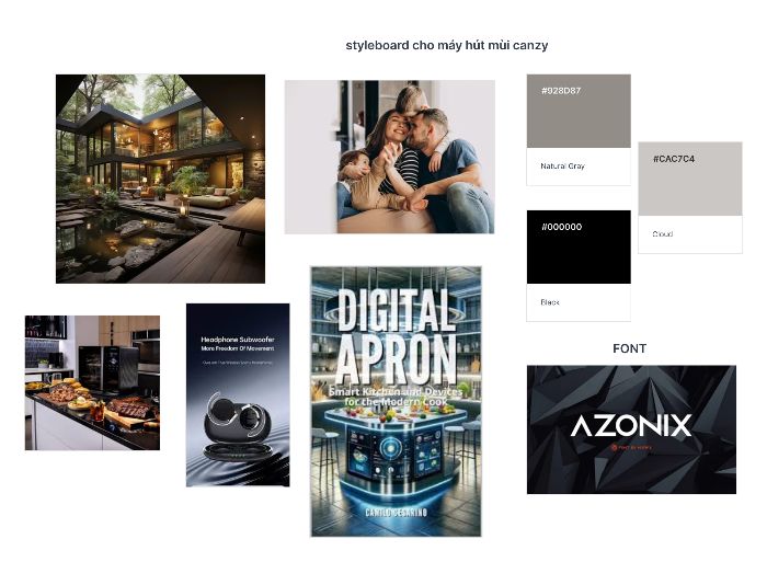 dạ em gửi btvn styleboard và moodboard cho máy hút mùi canzy ạ