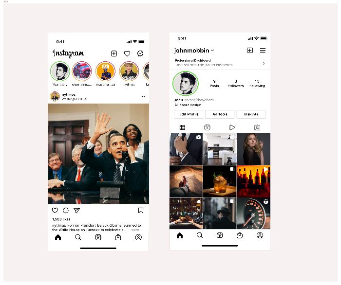 Redesign 02 màn hình Newsfeed & Profile của Instagram
