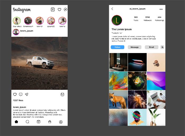 Replicated Instagram user interface
