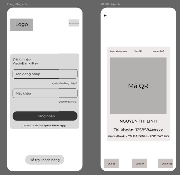 Wireframe App Ngân Hàng Vietinbank - Linh