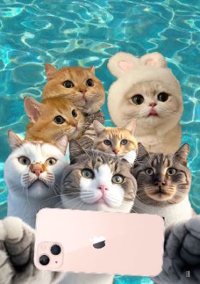 Mèo con Selfie trên bãi biển