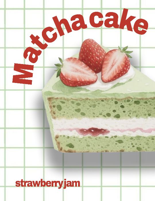 Một chiếc bánh matcha mứt dâu