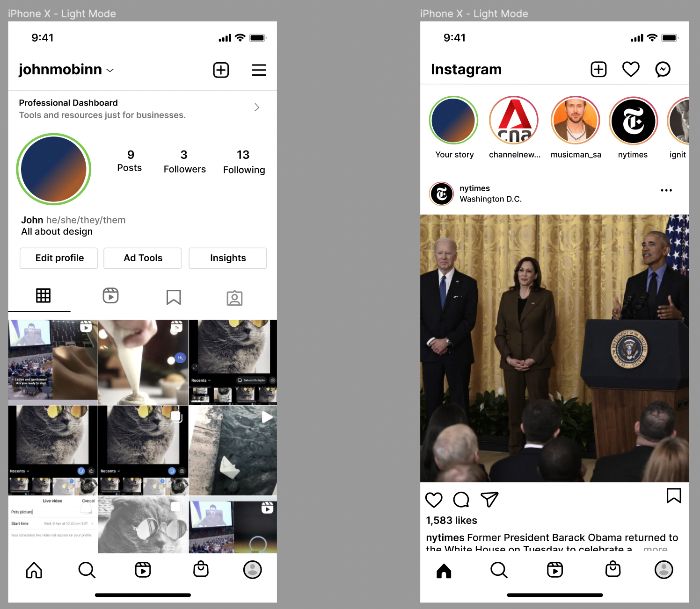 Instagram's profile and newsfeed