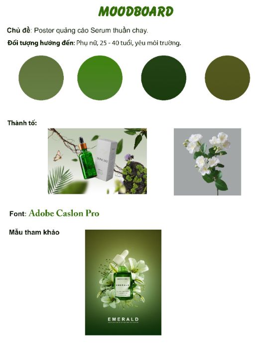 Moodboard ấn phẩm poster Serum thuần chay