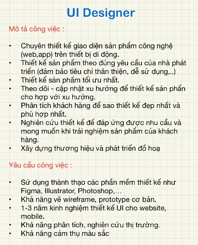 Mô tả công việc UI Designer