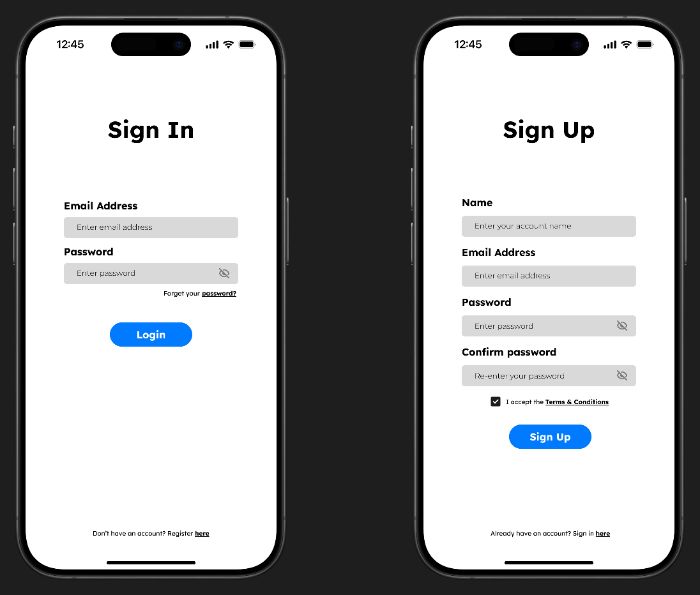 Màn hình Sign In và Sign Up