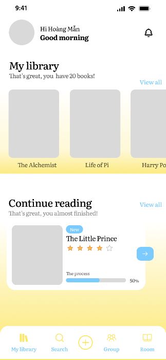 Wireframe trang chủ - app đọc sách