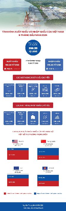 INFORGRAPHIC TÌNH HÌNH XUẤT NHẬP KHẨU VIỆT NAM 6 THÁNG ĐẦU NĂM 2024