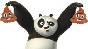 một con gấu trúc panda cầm hai cục cứt trên tay