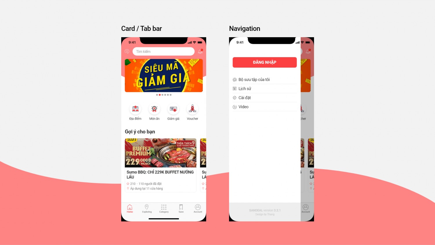 Navigation + Card / Tab bar
