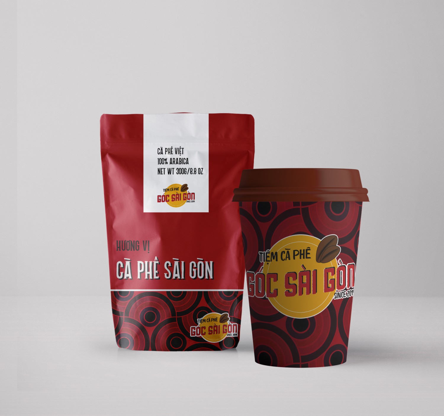 Coffee Pouch & Coffee Cup cho tiệm Góc Sài Gòn