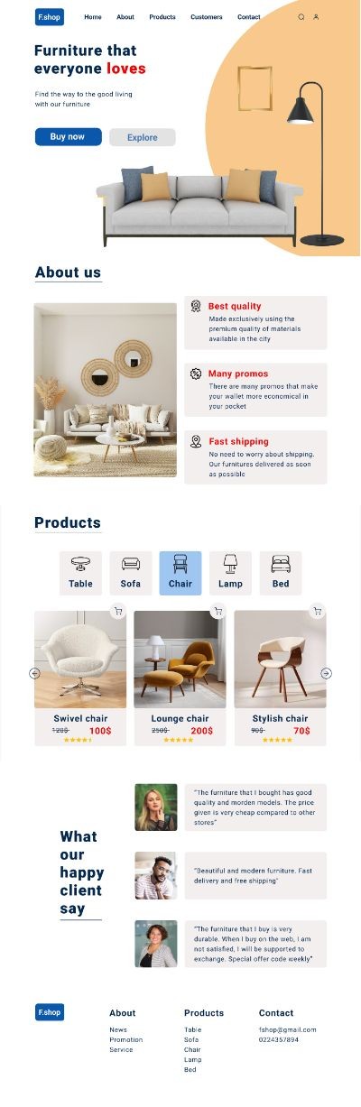 Landing page about furniture
